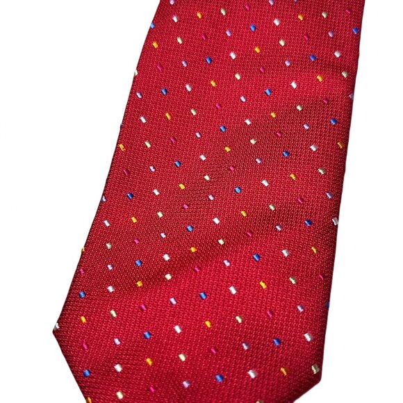 Setazone Men's Silk Tie – Red with Multicolor Dotted Pattern - Picture 2 of 3